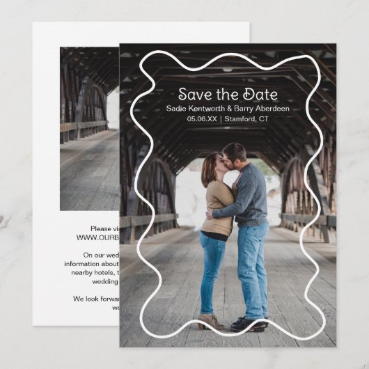 Einfaches Squiggle Frame Foto Moderne Hochzeit Save The Date (Vorne/Hinten)