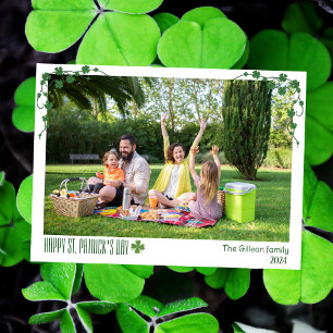 Einfaches St. Patrick's Day Shamrocks Familienfoto Feiertagskarte