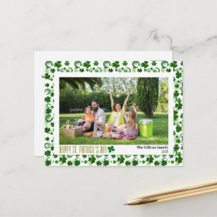 Einfaches St. Patricksday Shamrocks Familienfoto Feiertagspostkarte
