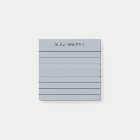 Einfaches Stahlgrau & Anthrazit liniert mit Namen Post-it Klebezettel (Vorderseite)