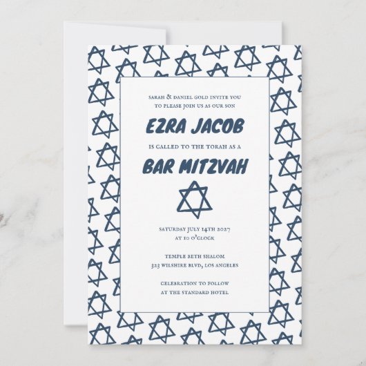 Einfaches Star von David Custom B'nai Bat Bar Mitz Einladung (Vorderseite)