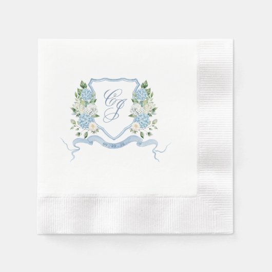 Einfaches staubblaues Monogramm-Wappen für die Hoc Serviette (Vorderseite)