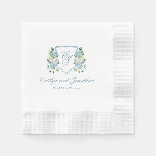 Einfaches staubblaues Monogramm-Wappen Hochzeit Serviette (Vorderseite)