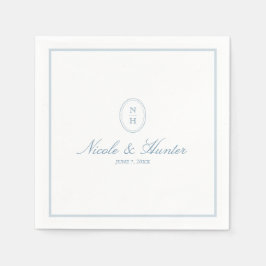 Einfaches staubblaues Monogramm-Wappen Hochzeitsem Serviette