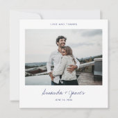 Einfaches, stilvolles, modernes Blue Script-Foto W Dankeskarte (Vorderseite)