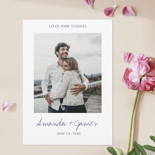 Einfaches, stilvolles, modernes Blue Script Foto W Dankeskarte