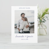 Einfaches, stilvolles, modernes Blue Script Foto W Dankeskarte (Stehend Vorderseite)