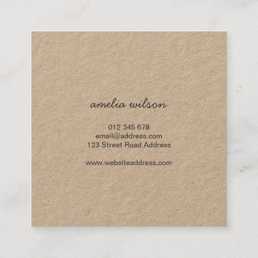 Einfaches stilvolles rustikales handgemachtes quadratische visitenkarte (Rückseite)