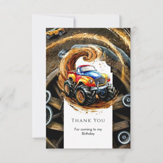 Einfaches Straßenmonster Truck Birthday Dankeskarte (Vorderseite)