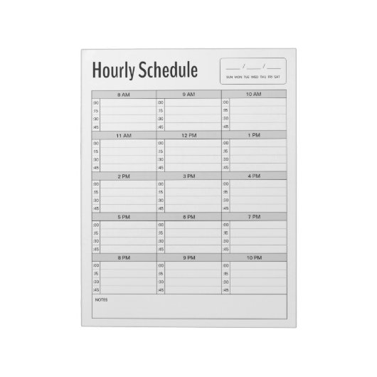Einfaches Stundenplan Notepad Notizblock (Rotiert)