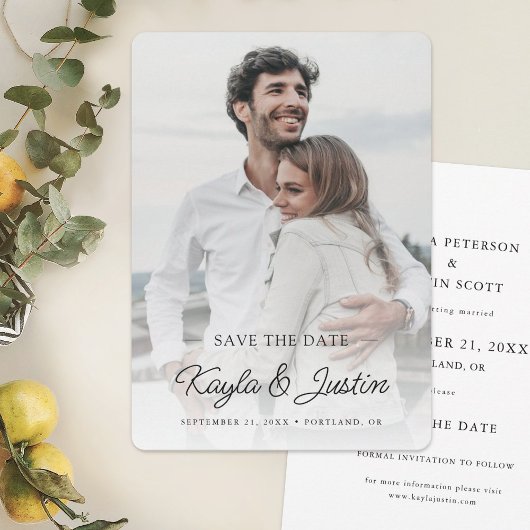 Einfaches stylisches Black Text Foto Save the Date
