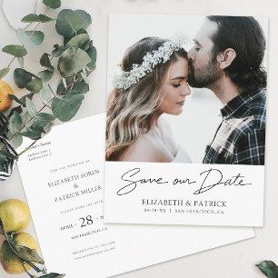 Einfaches stylisches Foto Save the Date Hochzeit Einladungspostkarte