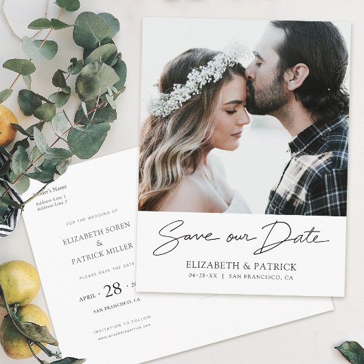Einfaches stylisches Foto Save the Date Hochzeit Einladungspostkarte