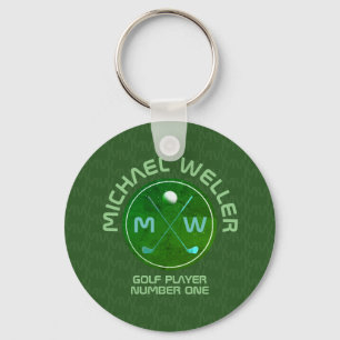 einfaches stylisches golfer Logo auf grün Schlüsselanhänger