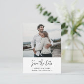 Einfaches stylisches Handwriting-Foto Save the Dat Einladungspostkarte (Stehend Vorderseite)