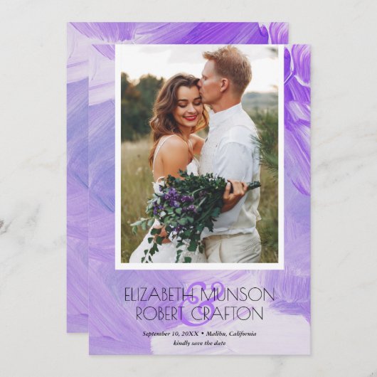 Einfaches Stylish Foto Wedding Lila Save the Date (Vorne/Hinten)