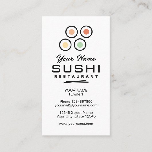 Einfaches Sushi-Restaurant-Logo-Vorlage benutzerde Visitenkarte (Vorderseite)
