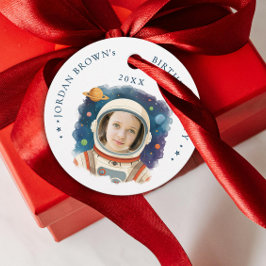 Einfaches süßes blaues und weißes Astronautenhelm- Geschenkanhänger