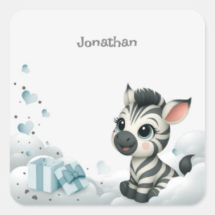 Einfaches süßes kleines Cartoon-Zebra Quadratischer Aufkleber