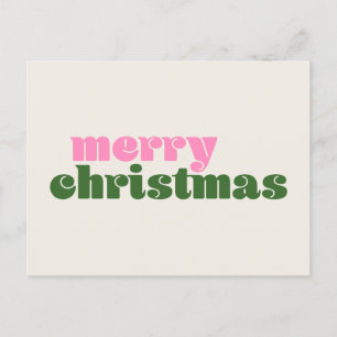 Einfaches süßes Retro Rosa Grün Frohe Weihnachten  Postkarte