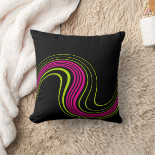 Einfaches Swirren in Lime Green, Hot Pink und Blac Kissen