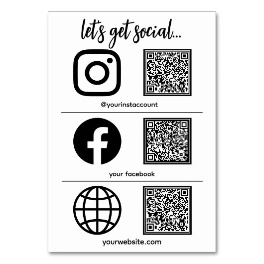 Einfaches Symbol für soziale Medien | QR Code Tabl Tischnummer (Vorderseite)