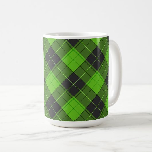 Einfaches Tartan-Diagonalmuster in dunkelgrün Kaffeetasse (VorderseiteRechts)