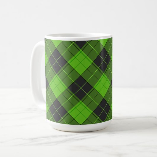 Einfaches Tartan-Diagonalmuster in dunkelgrün Kaffeetasse (Vorderseite Links)