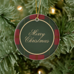 Einfaches Tartan-Karo Frohe Weihnachten Keramik Ornament
