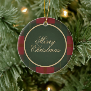 Einfaches Tartan-Karo Frohe Weihnachten Keramik Ornament