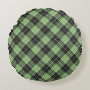 Einfaches Tartan-Muster in hellgrün Rundes Kissen