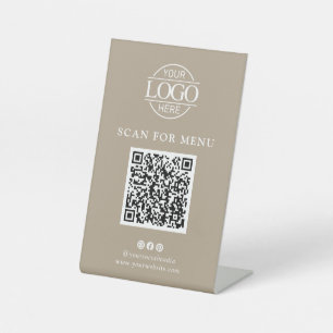 Einfaches Taupe-Geschäftslogo Kontaktloses QR-Code Sockelschild