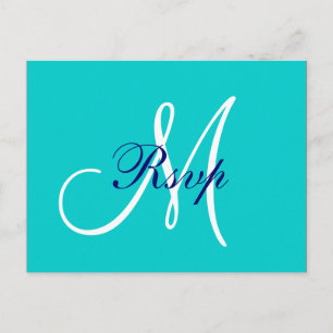 Einfaches Teal-Navy-Blau-Monogramm-Hochzeit RSVP Einladungspostkarte