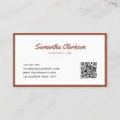 Einfaches Terracotta Border Script Typografie QR-C Visitenkarte (Rückseite)