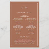 Einfaches Terracotta Monogram Elegant Wedding Prog (Rückseite)