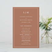 Einfaches Terracotta Monogram Elegant Wedding Prog (Stehend Vorderseite)