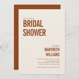 Einfaches Terrakotta-Typografie-Brautparty Einladung