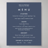 Einfaches Text Dusty Navy Blue Wedding Menu Poster (Vorne)