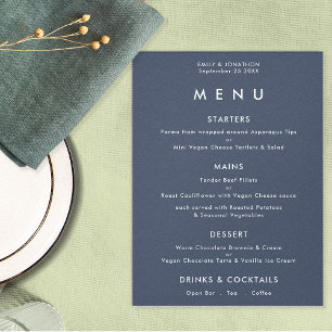 Einfaches Text Dusty Navy Blue Wedding Menu Poster