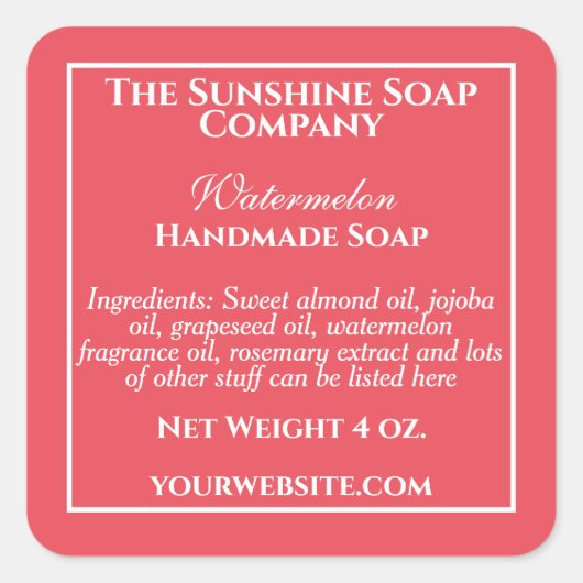 Einfaches, tiefrosa Seife- und Kosmetiksiegel Quadratischer Aufkleber (Vorderseite)