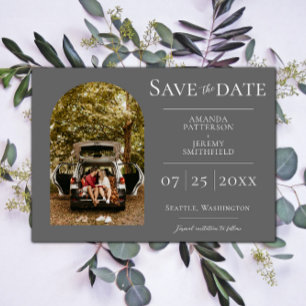 Einfaches Torbogen-Foto Graue Save-the-Date-Kart Save The Date