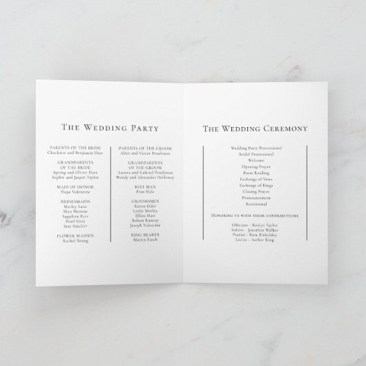 Einfaches traditionelles Minimal-Hochzeitsprogramm Programm (Innenseite)