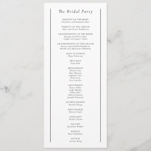 Einfaches traditionelles Minimal-Hochzeitsprogramm Programm (Rückseite)