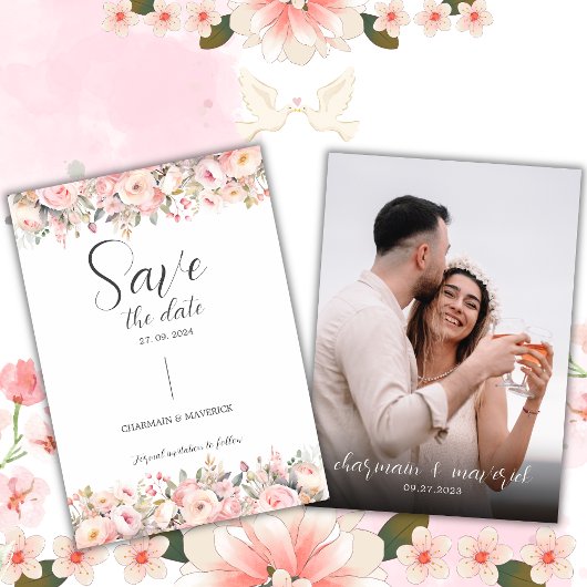 Einfaches träumerisches Skriptfoto Hochzeit Termin Einladung