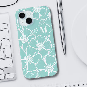Einfaches Türkis-Blau-Blumen-Initial-Monogramm Case-Mate iPhone Hülle