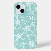 Einfaches Türkis-Blau-Blumen-Initial-Monogramm Case-Mate iPhone Hülle (Rückseite)