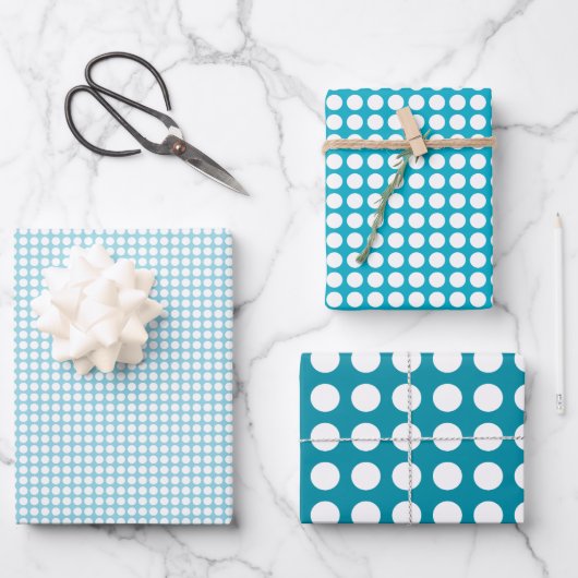 Einfaches Türkis-Weiß-Punkte-Muster Geschenkpapier Set (Vorderseite)
