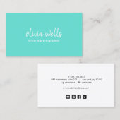 Einfaches Türkisblau - Handgeschriebenes Netzwerk Visitenkarte (Vorne/Hinten)