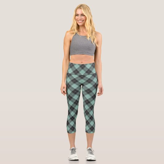 Einfaches türkisfarbenes Muster Capri Leggings (Vorderseite)