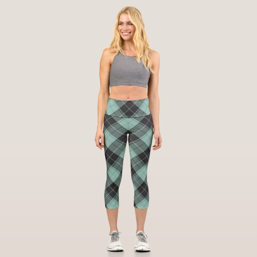 Einfaches türkisfarbenes Muster Capri Leggings (Vorderseite)